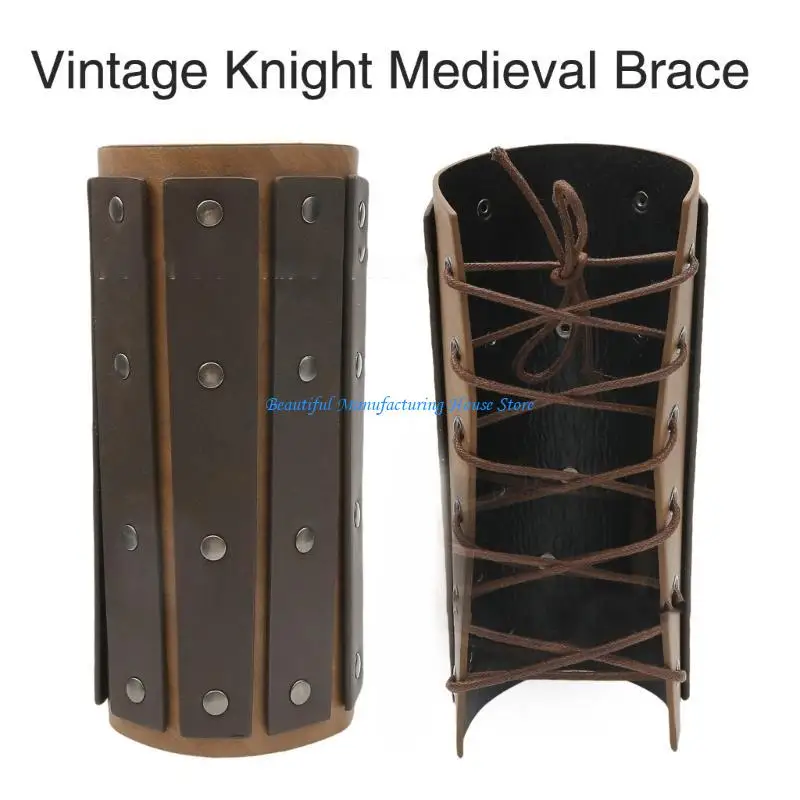 

E56A Halloween Medieval Wrist Bracer with Adjustable Grommets Adult Role Play Renaissances Pirate Knight PU Pirate Wristband