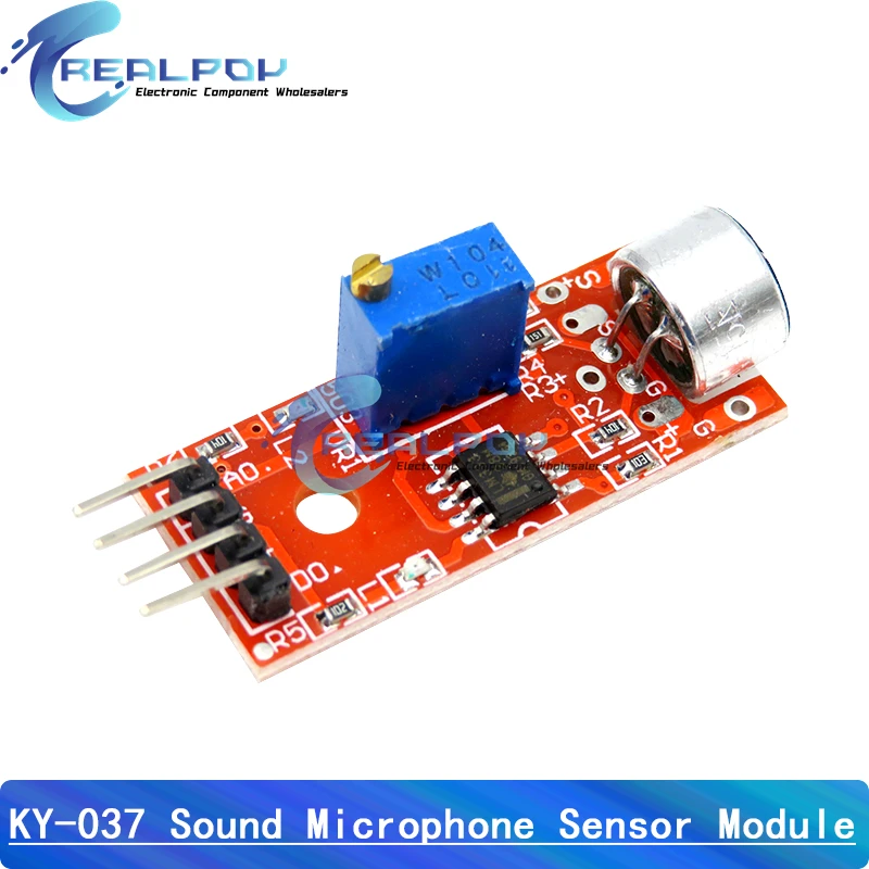 Voz Sound Sensor Detection Module, Sound Detection Sensor, Black, Blue, Red Board, KY-038, KY-037