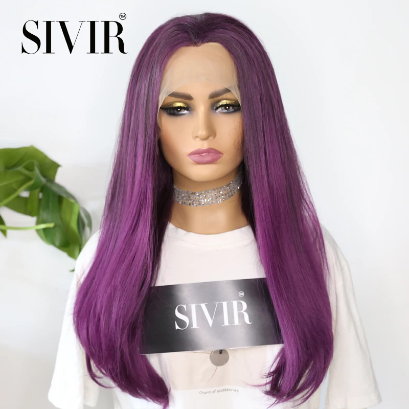 Sivir  Transparent Lace Part Synthetic Wigs Red Orange Purple Color Long Straight Hair Heat Resistant Cosplay Wig