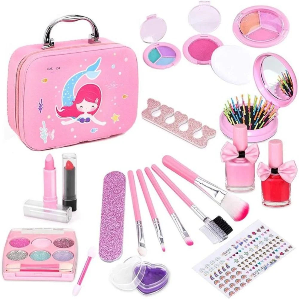 

Hot Washable Girls Make Up Toys Pretend Non Toxic Princess Play Makeup Set Birthday Gift Kids Make Up Bag Kit