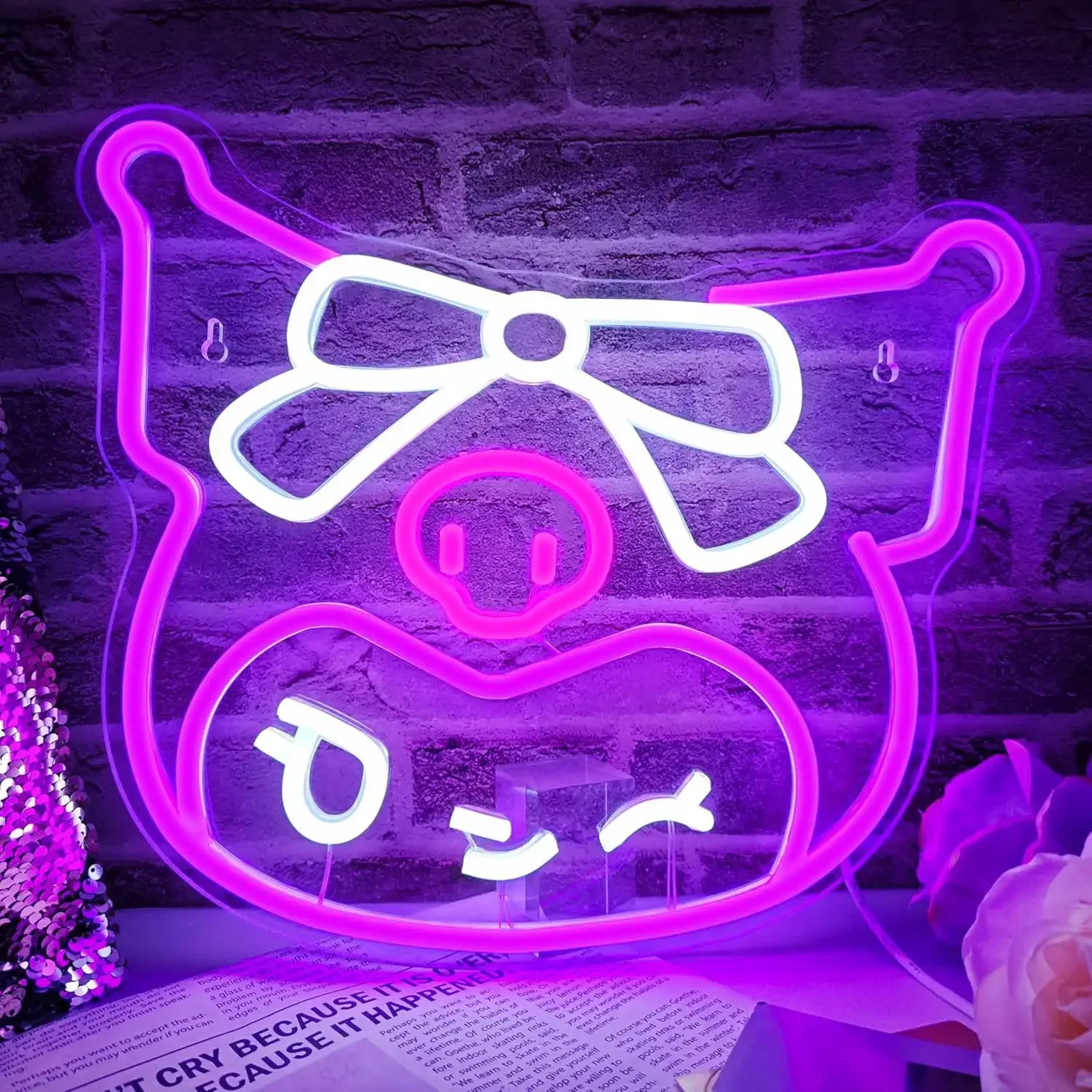 

Неоновая вывеска Sanrio Kuromi для декора стен, светодиодная лампа с регулируемой яркостью, питание от USB, для милой спальни, бара, кафе, игровой комнаты, декора для вечеринок