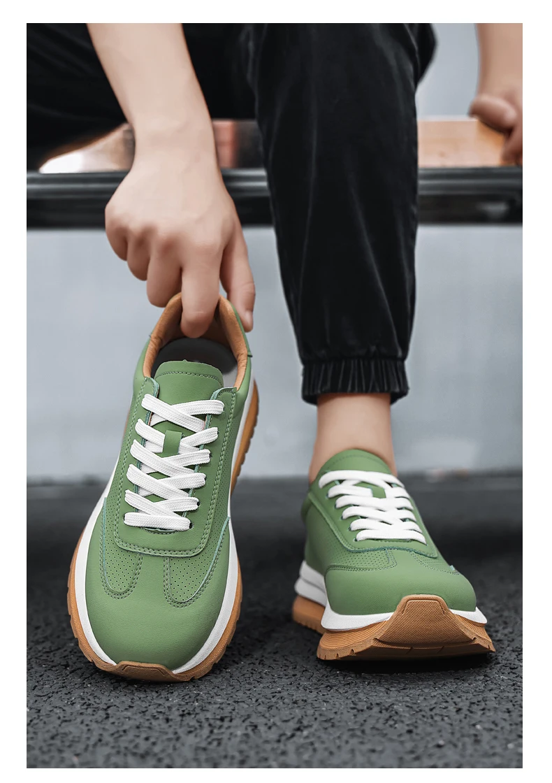 Frühling Sommer Neue Echtleder Freizeitschuhe Atmungsaktive Herrenschuhe Runde Zehenkappe Schnürung Plateau-Sneaker aus Rindsleder – Detail 13