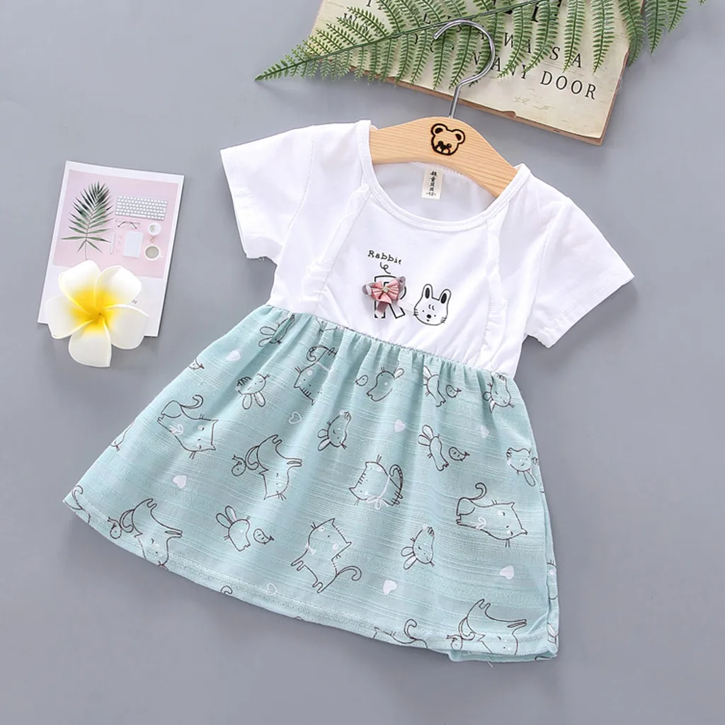 Children Girl Dress Flower Print Cute Princess Dress Birthday Wedding Costume Baby Outfit Kid Girl Clothes Cartoon Toddler