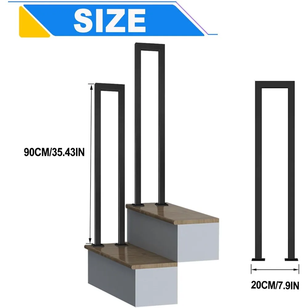 قطعتان من درابزين على شكل حرف U للخطوات، قضبان يدوية سوداء غير لامعة مقاس 7.9 × 35.4 بوصة للسلالم الداخلية والخارجية، درابزين صناعي #2