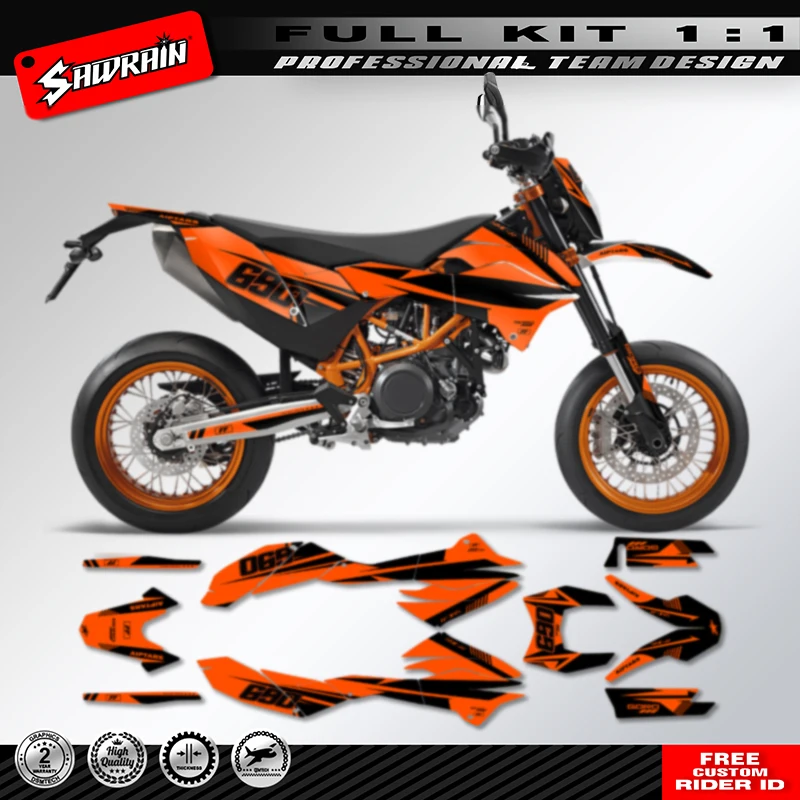 ชุดสติกเกอร์รูปลอกติดพื้นหลังลายกราฟิกรถจักรยานยนต์สำหรับ KTM SMC-R 690 2012-2018สติกเกอร์ชื่อที่กำหนดหมายเลขได้เอง