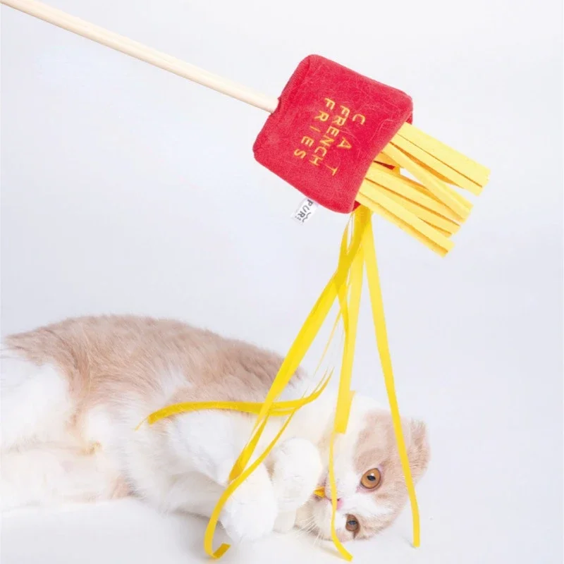 Pet Cat Toy Ramen Cat Stick Toy Wood Feather Wand Catnip French Fries Interactive Pet Chew Toys Cat Teaser Toy Pet Supplies