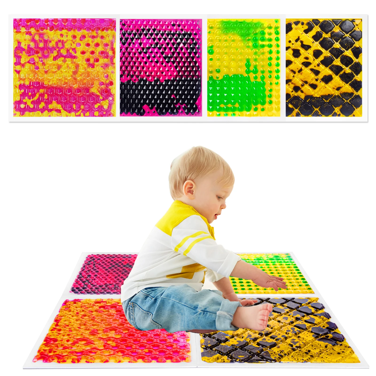 Piastrelle per pittura sensoriale da 4 pezzi per bambini - Quadrati sensoriali con espressione creativa per angoli artistici