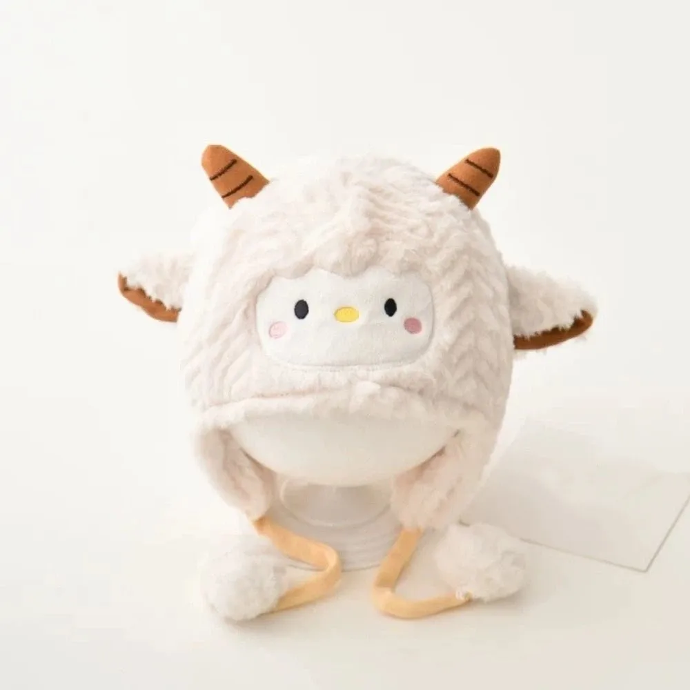 Kawaii Toddler's Sheep Hat Soft Thickened Cute Sheep Hat Windproof Breathable Cartoon Beanie Caps Outdoor Activities
