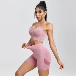 NORMOV Fitness Yoga Set Women Sports Push Up Bra Gym Suit High Waist Seamless Clothing Outfits Yoga Shorts 1/2Pcs Female Set