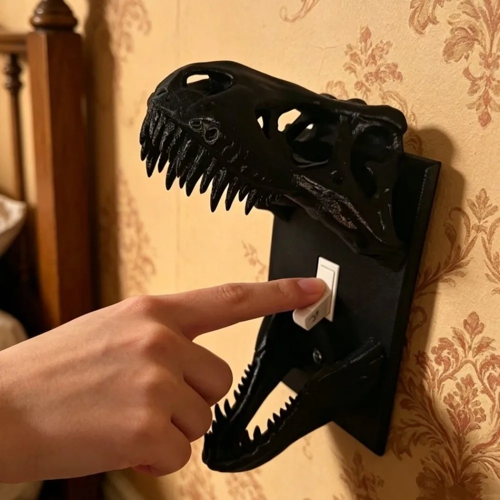 3D Printed Tyrannosaurus Rex Shaped Switch Cover Gothic Style Decorative Light Switch Cover Plastic Hollow Black Eyes