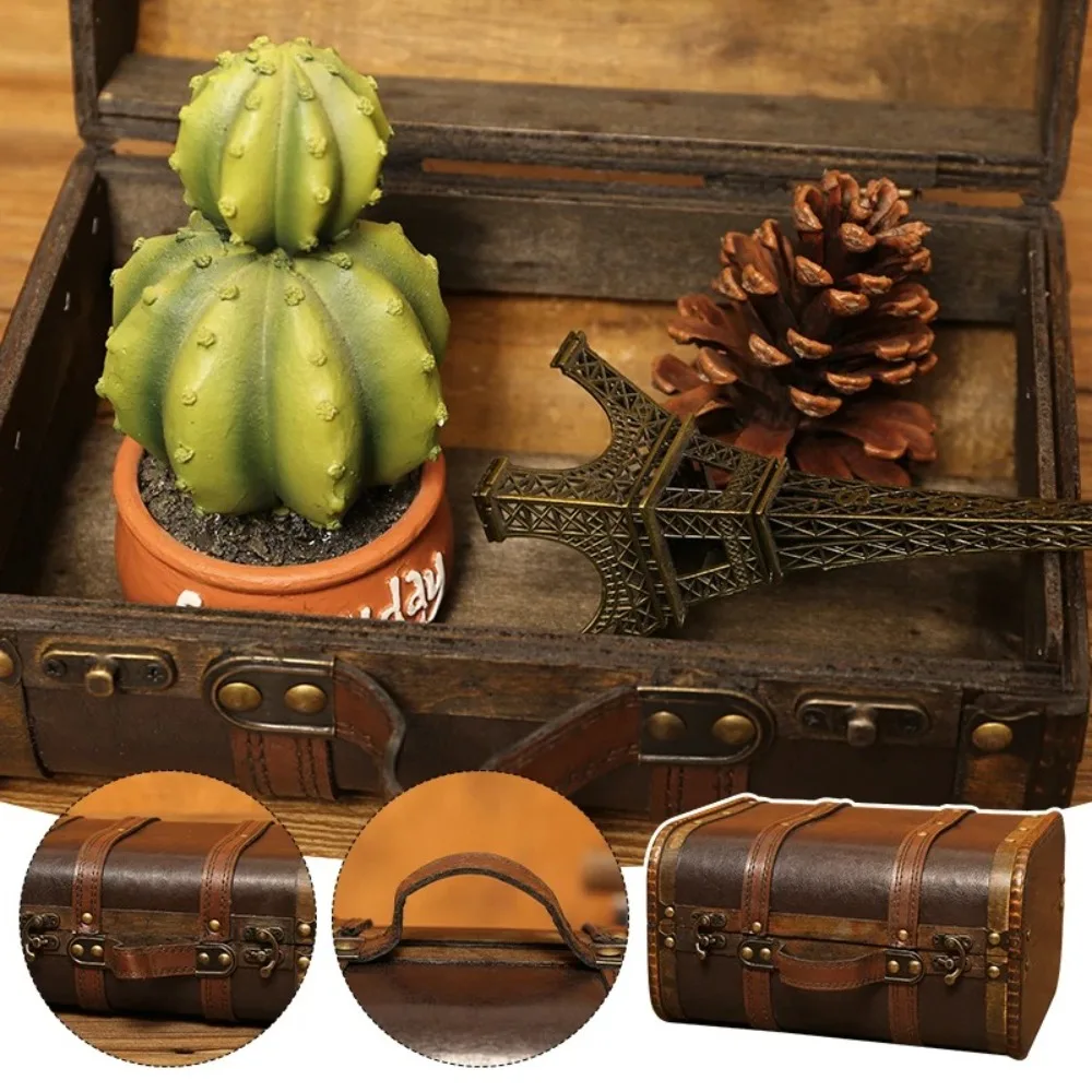 with Lock Wooden Storage Box Antique Style Durable Medieval Suitcase Rectangle Gift Box for Necklaces Art Collection