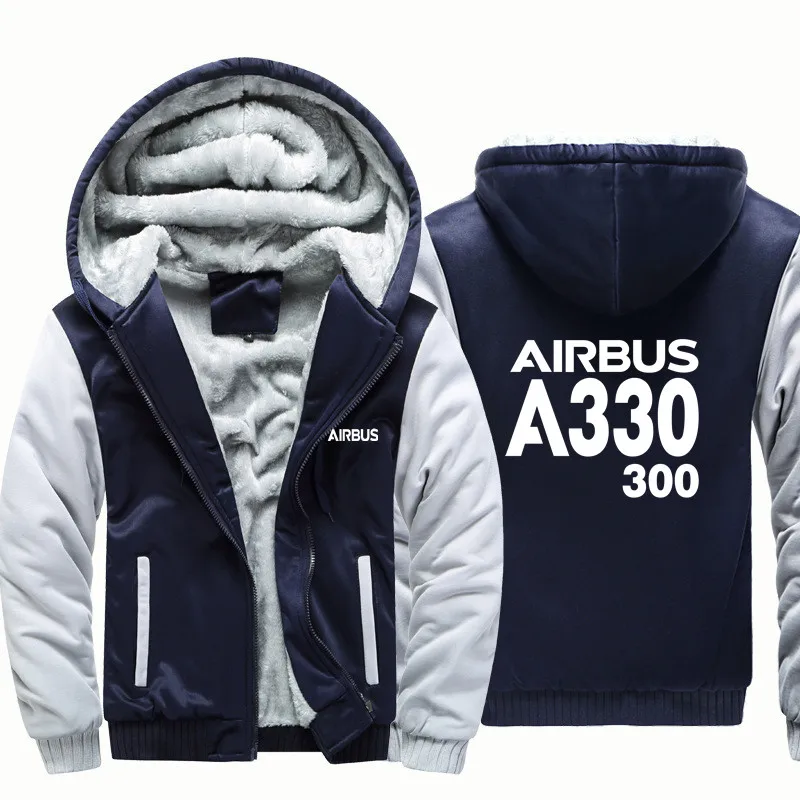 Airbus A330-300 Fleece Warm Wool Aviation Pilots Flight Men Coat Jackets Autumn Winter Zipper Hooded Thick Hoodies Sweatshirts