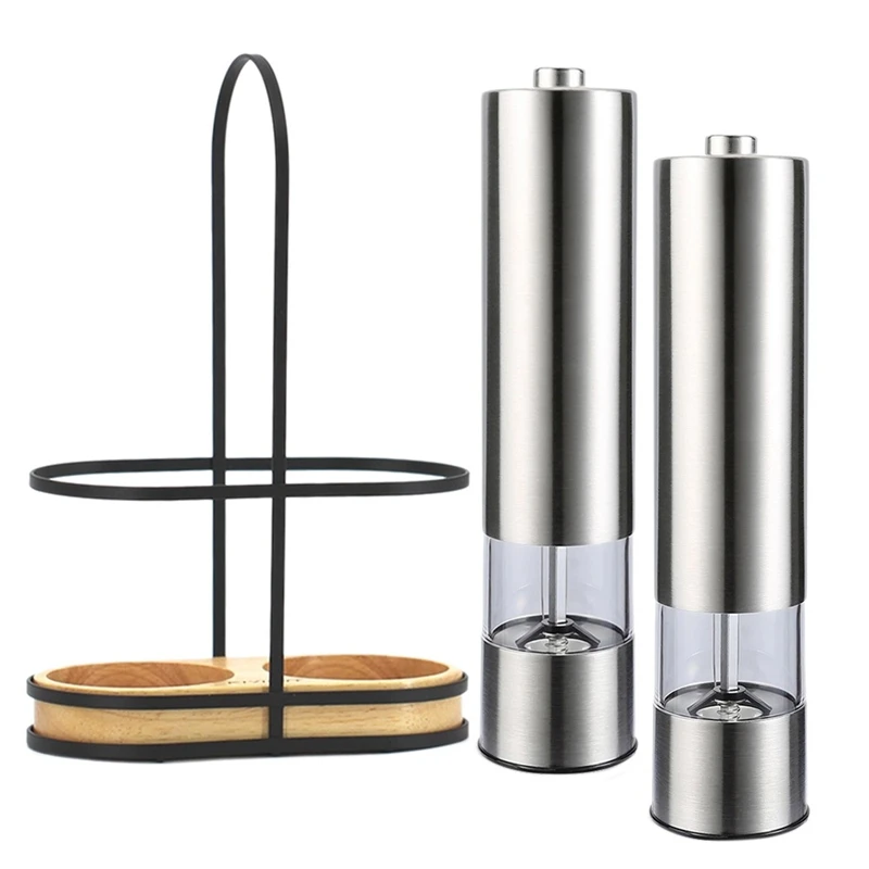 

Electric Pepper Mill Grinder Set Stainless Steel Spice Grain Seasoning Grinder With Stand For Cooking Kitchen BBQ Tool