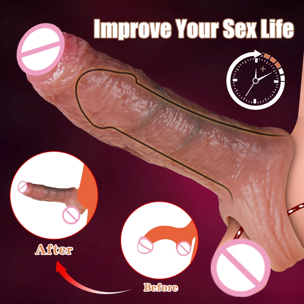 Cock Sleeve for Men Silicone Reusable Extender Delay Ejaculation Erotic Enhancer Adult Sexy Realistic Penis Enlargement Sex Toy
