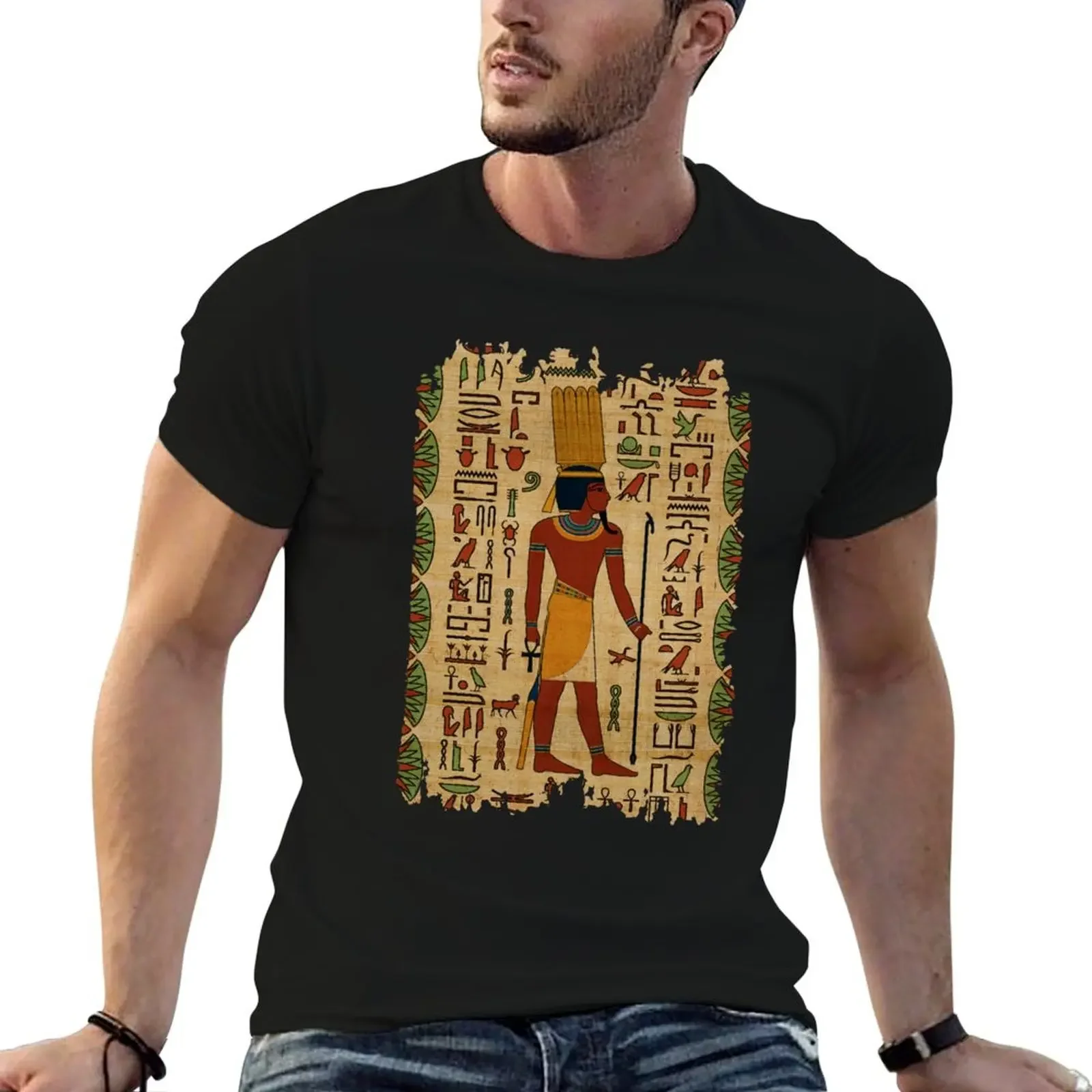 Egyptian Amun Ra - Amun Re Ornament on papyrus T-Shirt heavyweights sublime cotton graphic tees sports fans clothes for men