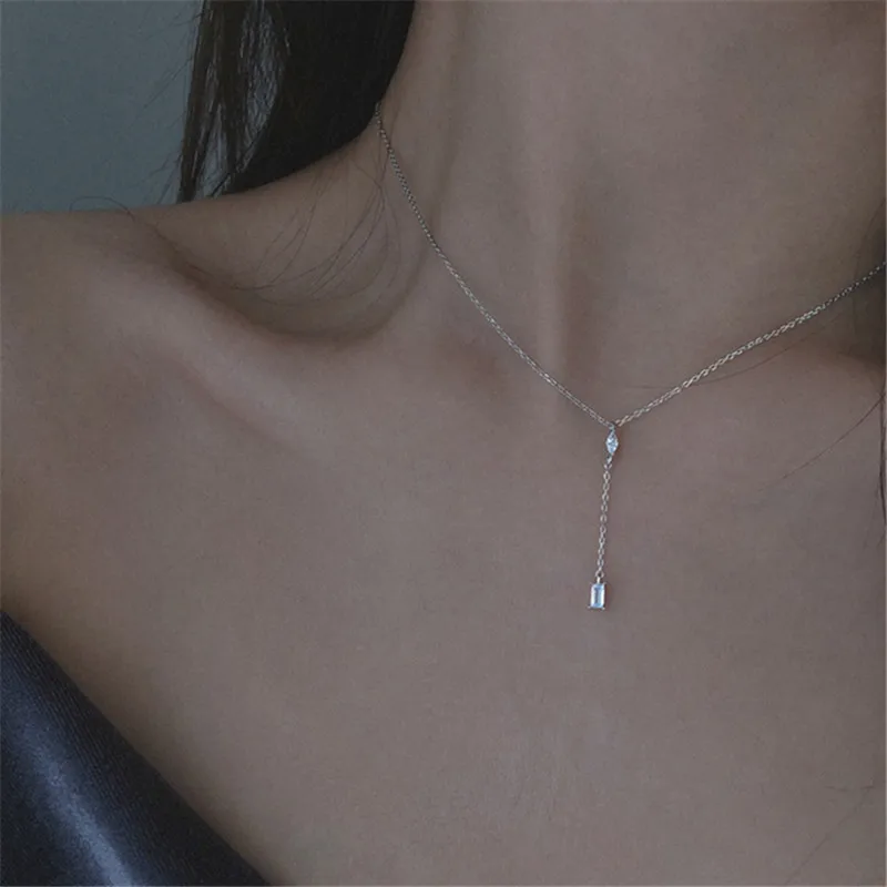Fashion Crystal Water Drop Square Charm Pendent Necklace Creative Elegant Jewelry For Women Choker e152