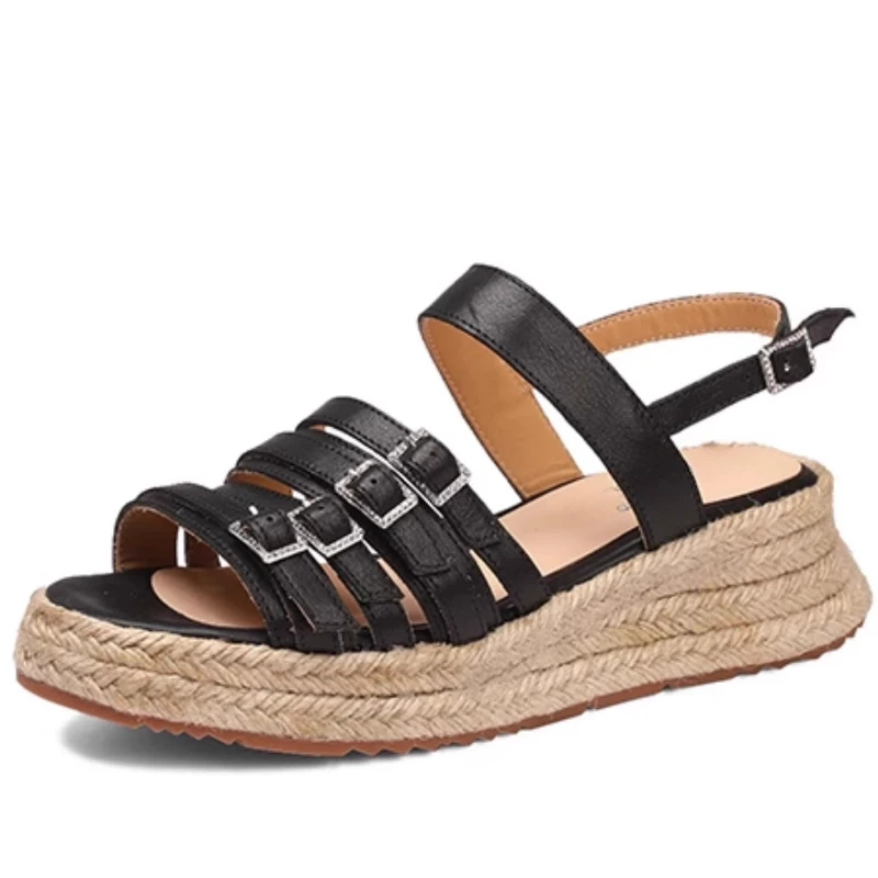 

European/American Genuine Leather Hand Sewn Retro Classic Sandals Shoes Men's Women's Comfortable Thick Soled Romanesque Sandals