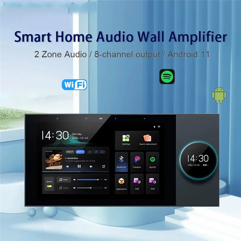 DIGIT-achtergrondmuzieksysteem Intelligente 7 "Tuya-paneelbediening 8-kanaals wandversterker Touchscreen Ondersteuning Google Play