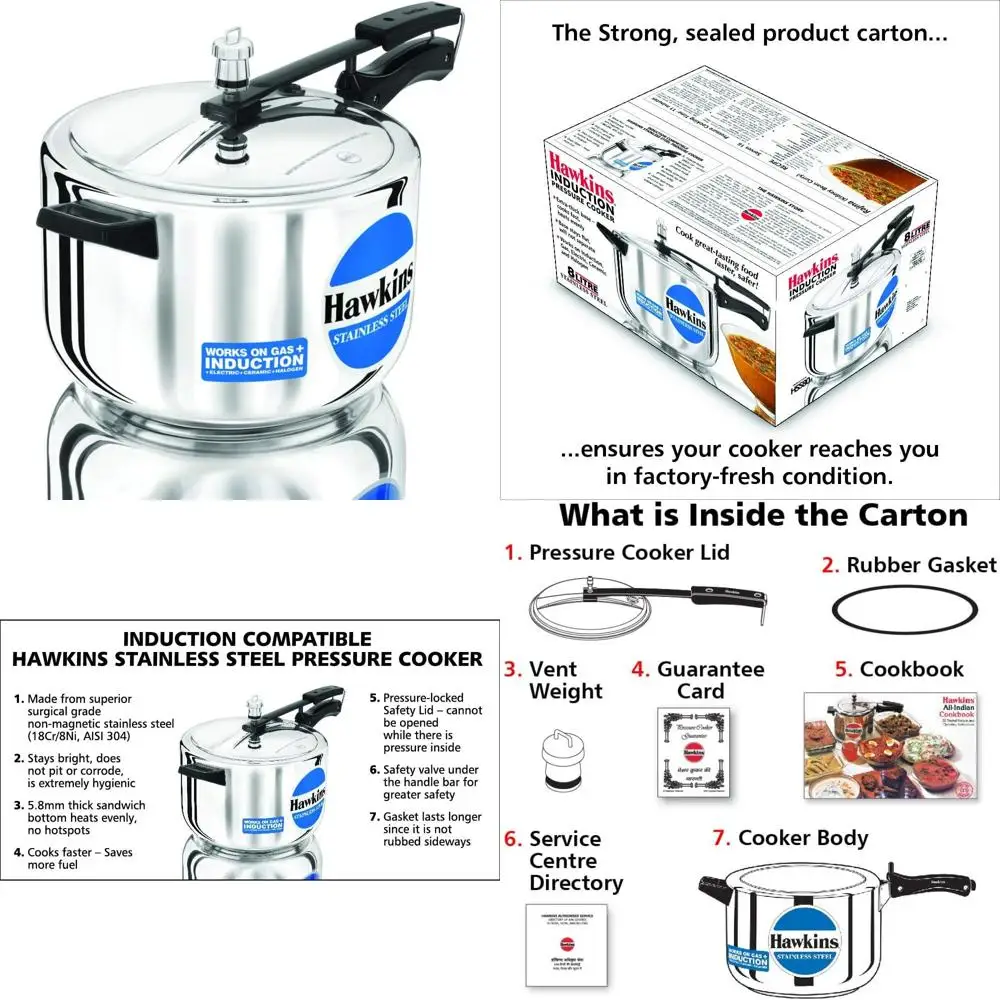 

8-литровая скороварка из нержавеющей стали с индукционным основанием и внутренней крышкой для повышенной эффективности приготовления пищи