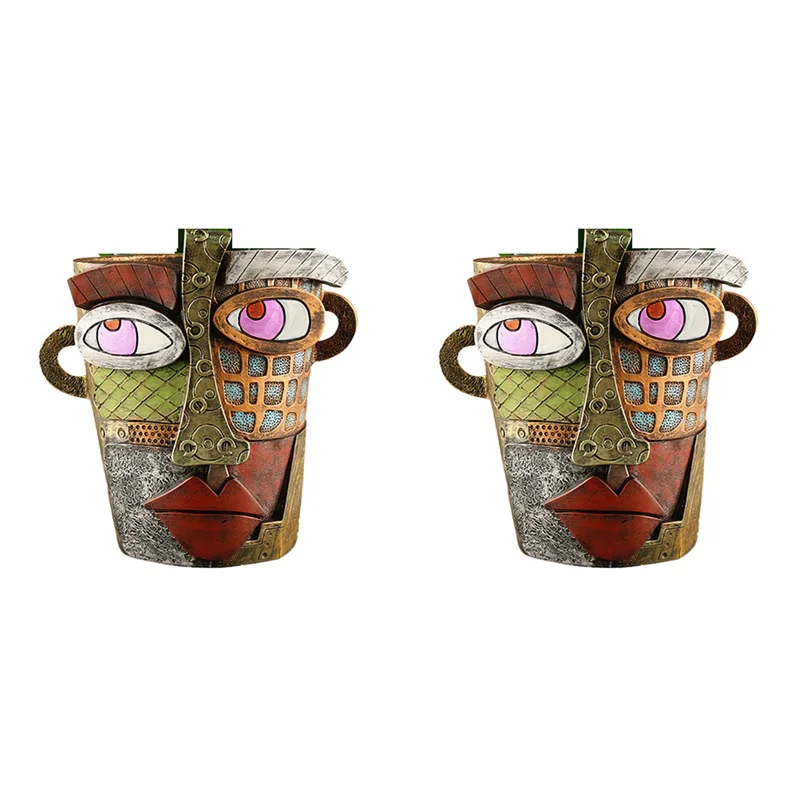

AA01-2X Abstract Rainbow Head Planter, Graffiti Face Planter With Drainage, Flower Plant Pots For Indoor Plants A Small Size