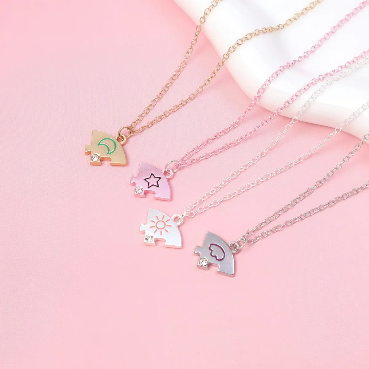 4 قطع BFF لغز قلادة لطيف ملون نجمة القمر الشمس القلب قلادة متعددة الطبقات سلسلة الصداقة مجوهرات هدية