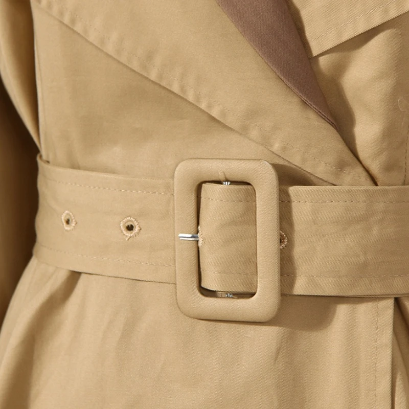 Women Spring Autumn Outerwear Trench Coat Tie Dress Waist Long Sleeve Fake Two Suit Collar Mid-length Button Retro  Simple