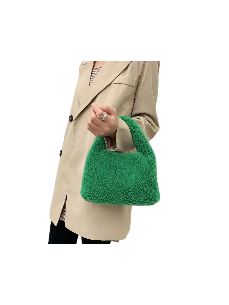 Winter New Lamb Wool Small Bag 2023 Fashion Knotted Faux Fur HandBag Women's Furry Short Handle Clutch Soft Plush Warm Bag — zdjęcie 2