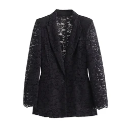 PB & ZA-Women's Chic Chic Lapel Blazer with Shoulder Pads, Single Breasted, Spring, 2024