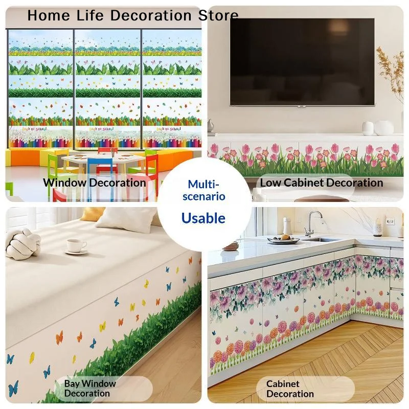 Pastoral Flowers Grass Fence With Butterfly Wall Stickers Pvc Decals Mural Art For Office Shop Bedroom Baseboard Home Decoration