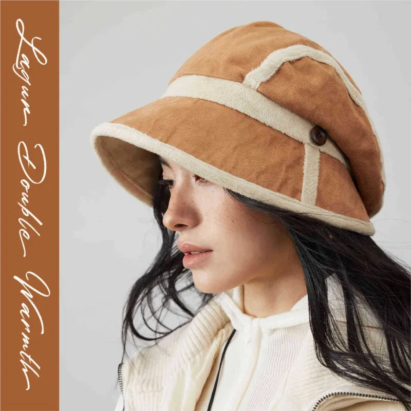 The inner fleece artistic and laid-back style of beret short-brimmed fisherman's hat keeps you warm