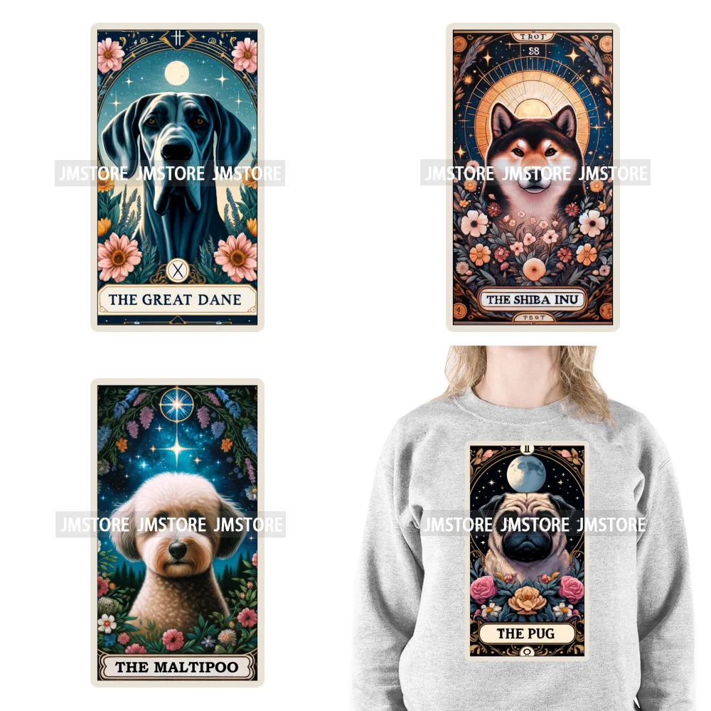 

Cool Witchy Vibes Animal Lover Dog Floral Tarot Card Washable Iron on DTF Transfers Stickers Diy Ready to Press for Sweatshirts