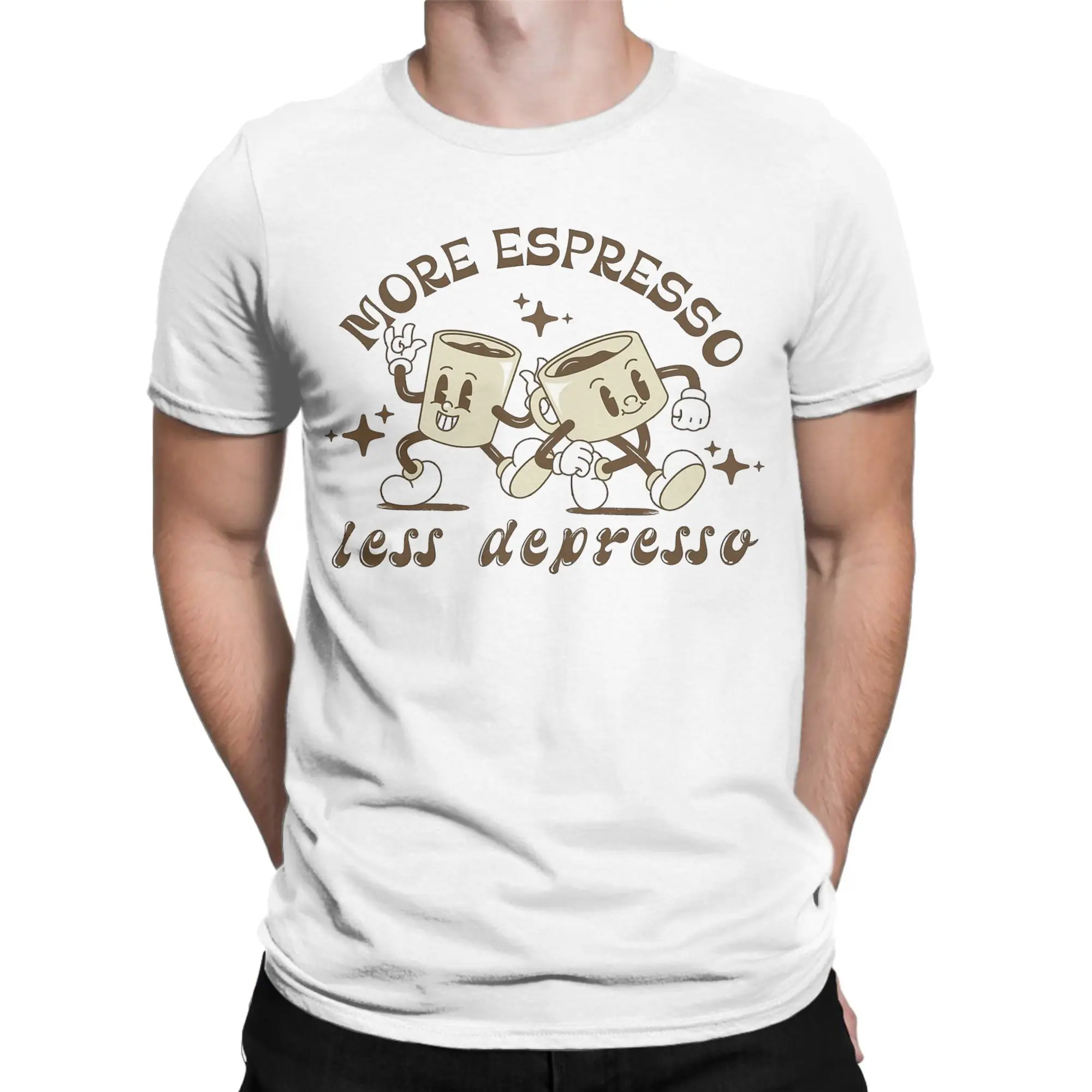 Men Women's More Espresso Less Depresso Retro Coffee Lovers T Shirt  Pure Cotton Clothing Round Collar Tees Summer T-Shirts