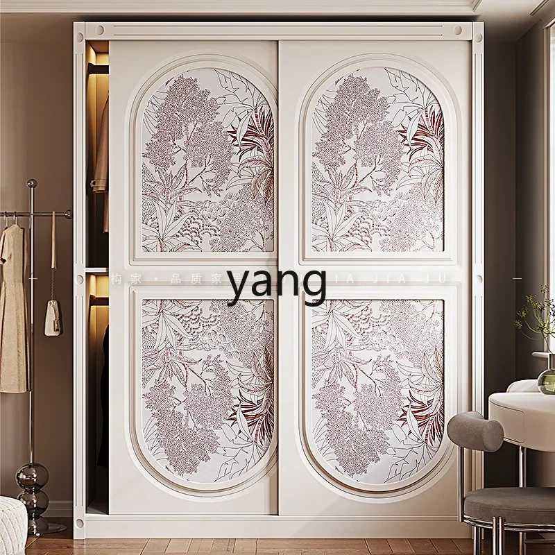 XYY Cream Style Wardrobe Household Bedroom Solid Wood Sliding Door Light Luxury Wardrobe