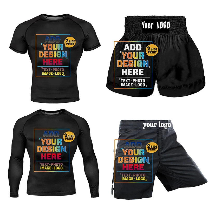 Design your own long sleeve compression training top, leggings MMA fight shorts Brazilian Jiu-Jitsu fight Muay Thai shorts