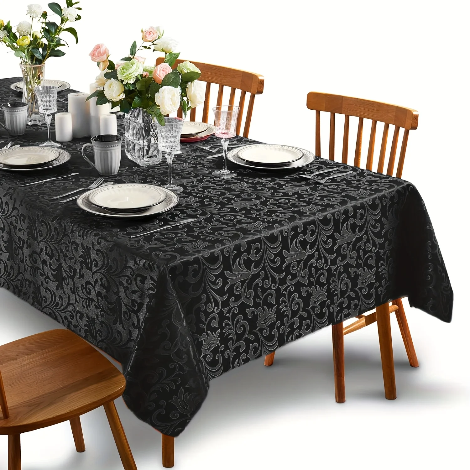 1pc Rectangular/Round Jacquard Tablecloth, Polyester Jacquard Tablecloth, Crochet Kitchen Tablecloth, Suitable for Wedding Decor, Kitchen Decor, Table Protection