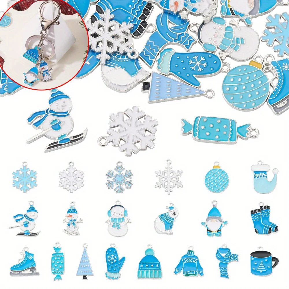 2/8/16pcs Blue Winter Snowman Snowflake Scarf Shaped Decorative Pendant,DIY Earrings Christmas Valentine's Day Gift Accessories