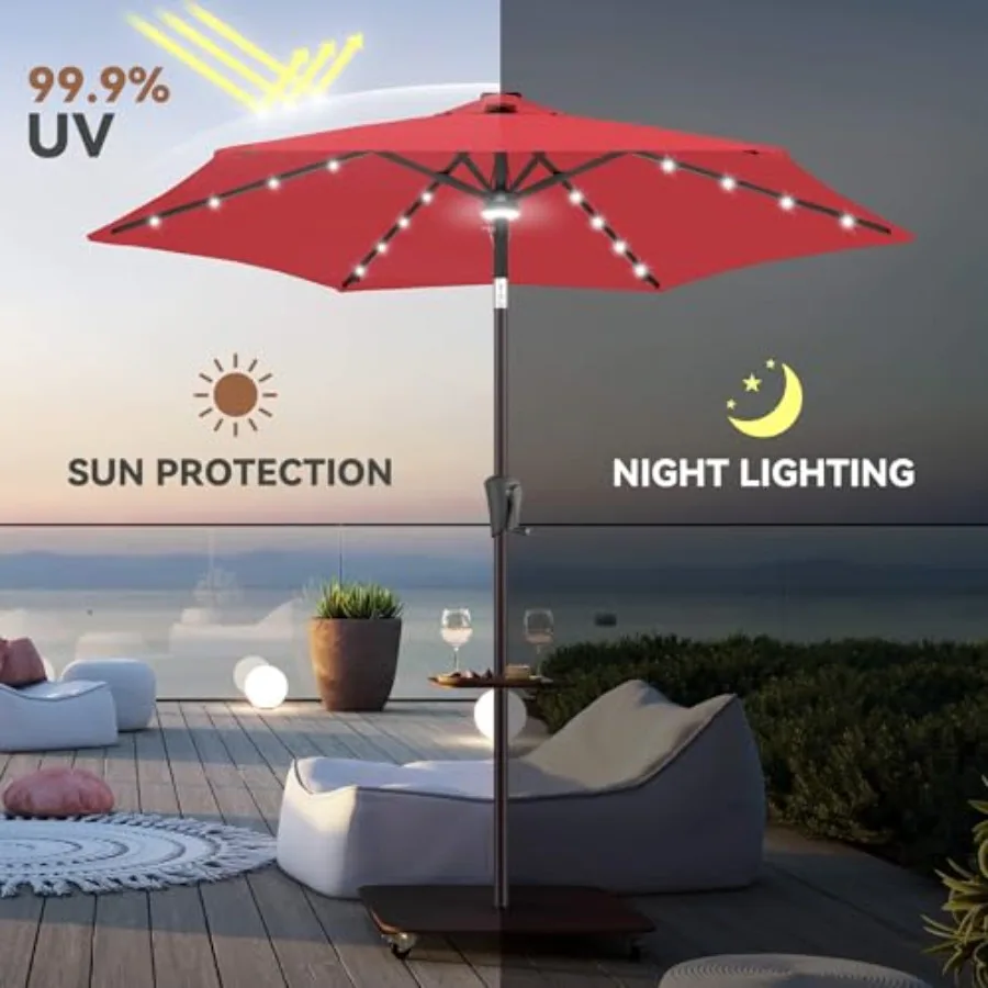Solar Umbrella Outdoor - Lighted Solar Patio Umbrella with 24 LED Lights Waterprool UV Protection, Table Umbrella with Tilt for