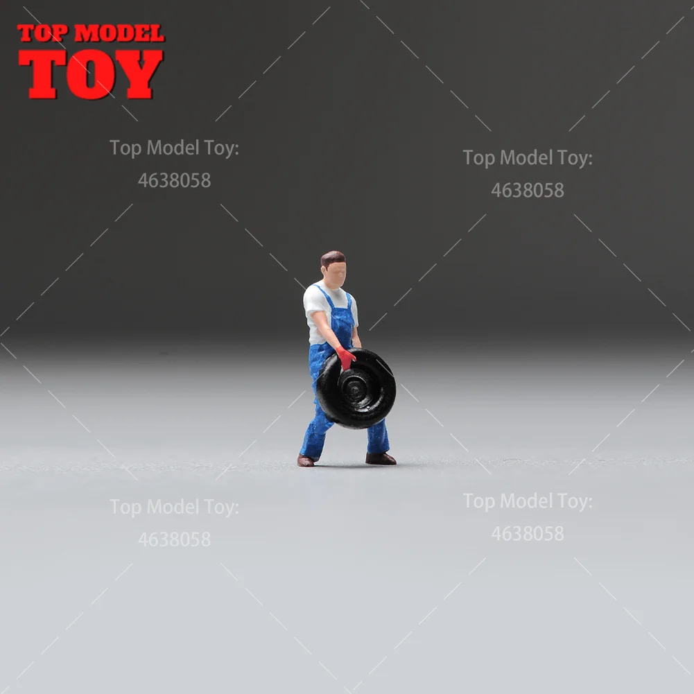 Painted Miniatures 1/64 1/43 1/87 Motor Mechanic Carry Tire Male Figures Model Mini Scene Props Doll For Cars Vehicles Toys