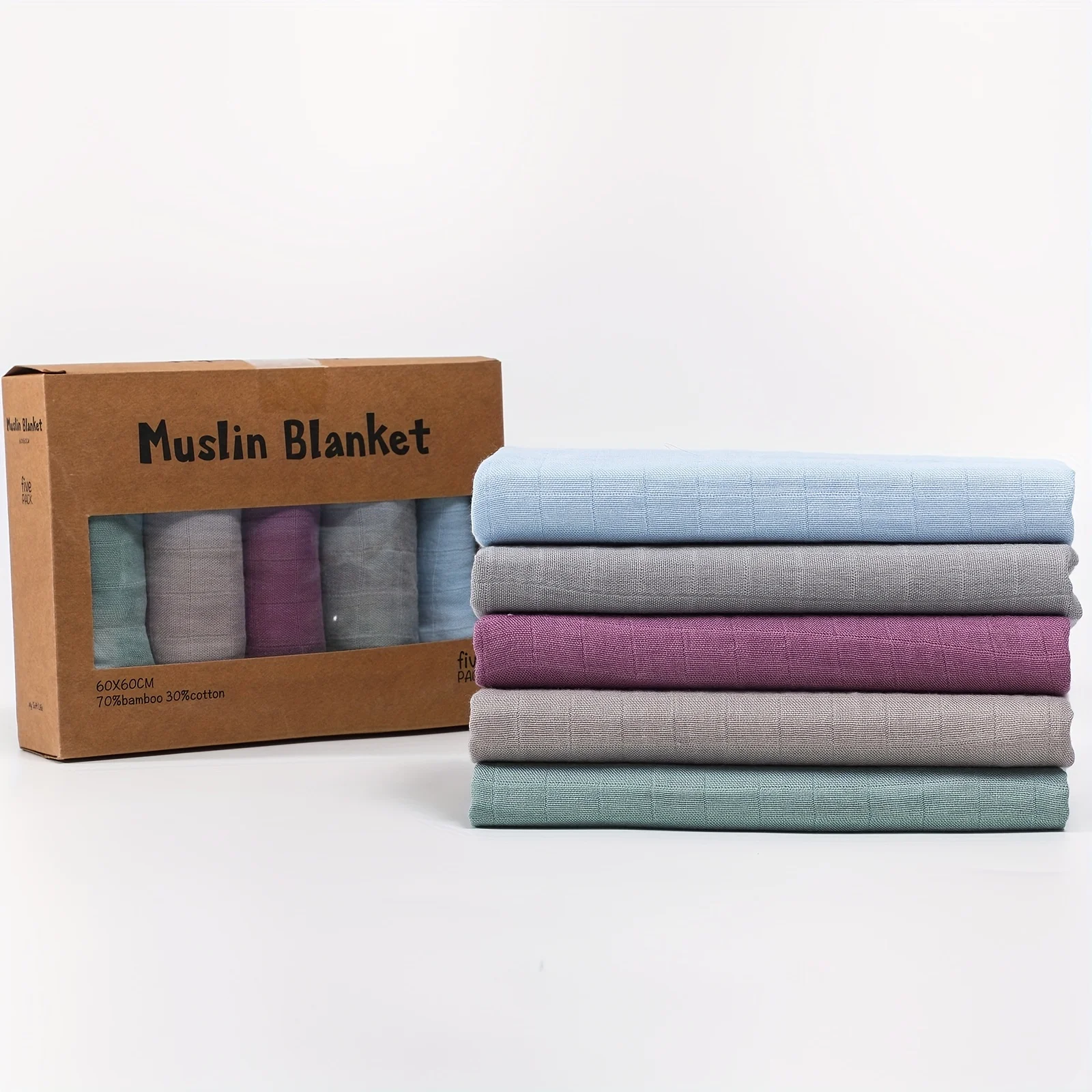 Five Cartons for Four Seasons Boys and Girls Bamboo Fiber Gauze Bib Blanket Soft Skin Pure Color Square Towel 60*60cm