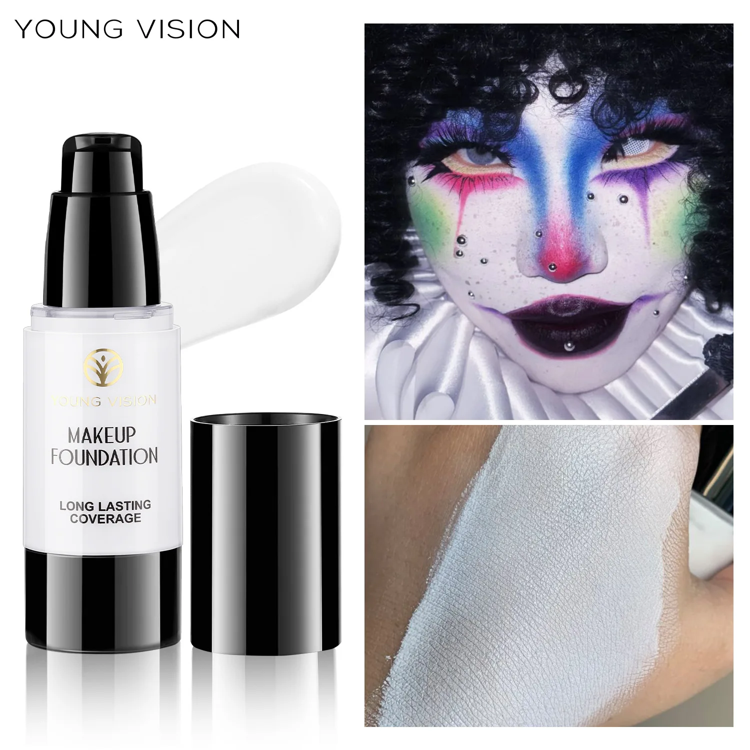Young Vision Halloween White Liquid Foundation - Matte, Long-Lasting, Non-Smudge Makeup for Facial Contouring