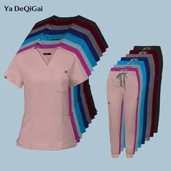 Uniformes médicos para enfermera de verano, uniformes de moda para mujeres, tela fresca, ropa médica de manga corta, pantalones elásticos de enfermería