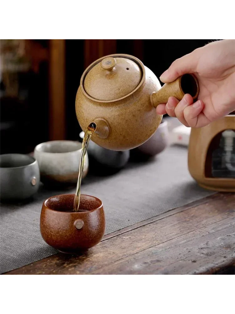 350 ml japanischer Stil grobe Keramik Teekessel Langer Griff Teekanne handgemachte Retro große Kapazität Teetasse Kung Fu Tee Teegeschirr
