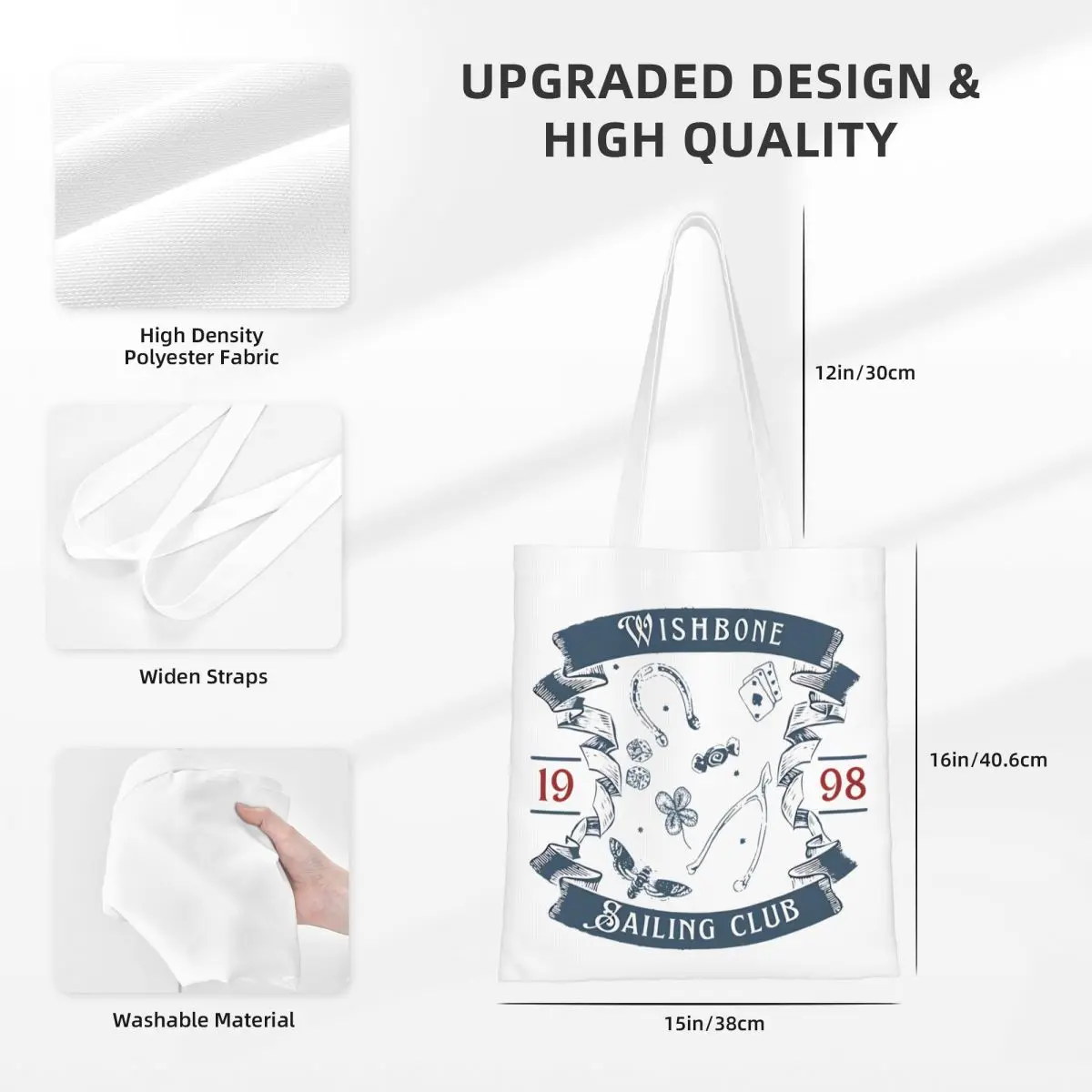 Wishbone Sailing Club 1998 Conan Gray Canvas Tote Bag حقيبة تسوق عصرية ذات سعة كبيرة للنساء حقائب مدرسية