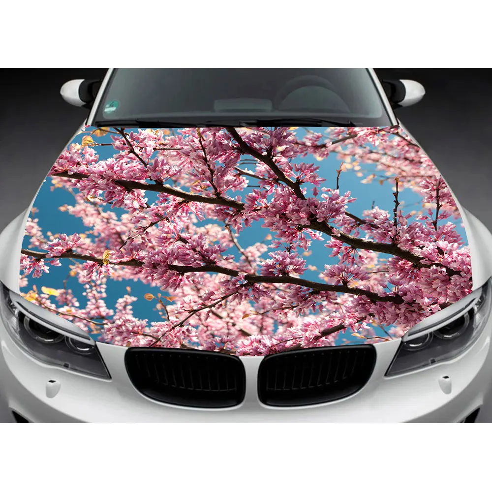 Peach Blossom Car Hood Wrap Decal Vinyl Sticker Full Color Graphic Car Sticker Custom Size and Image Fit Any Car