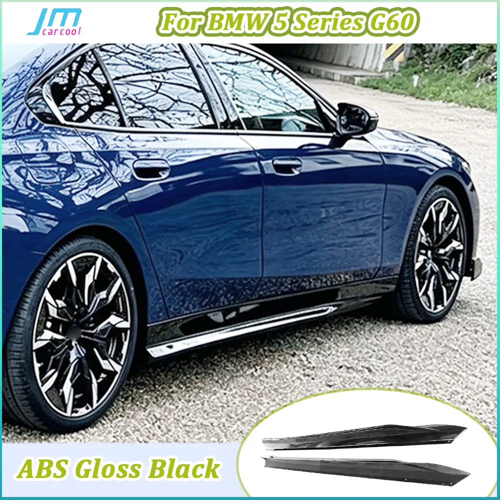 ABS Carbon Look  Car Side Skirts Apron Extension Lip Spoiler Sets For BMW 5 Serise G60 G68 2024+ ABS Gloss Black Body Kits
