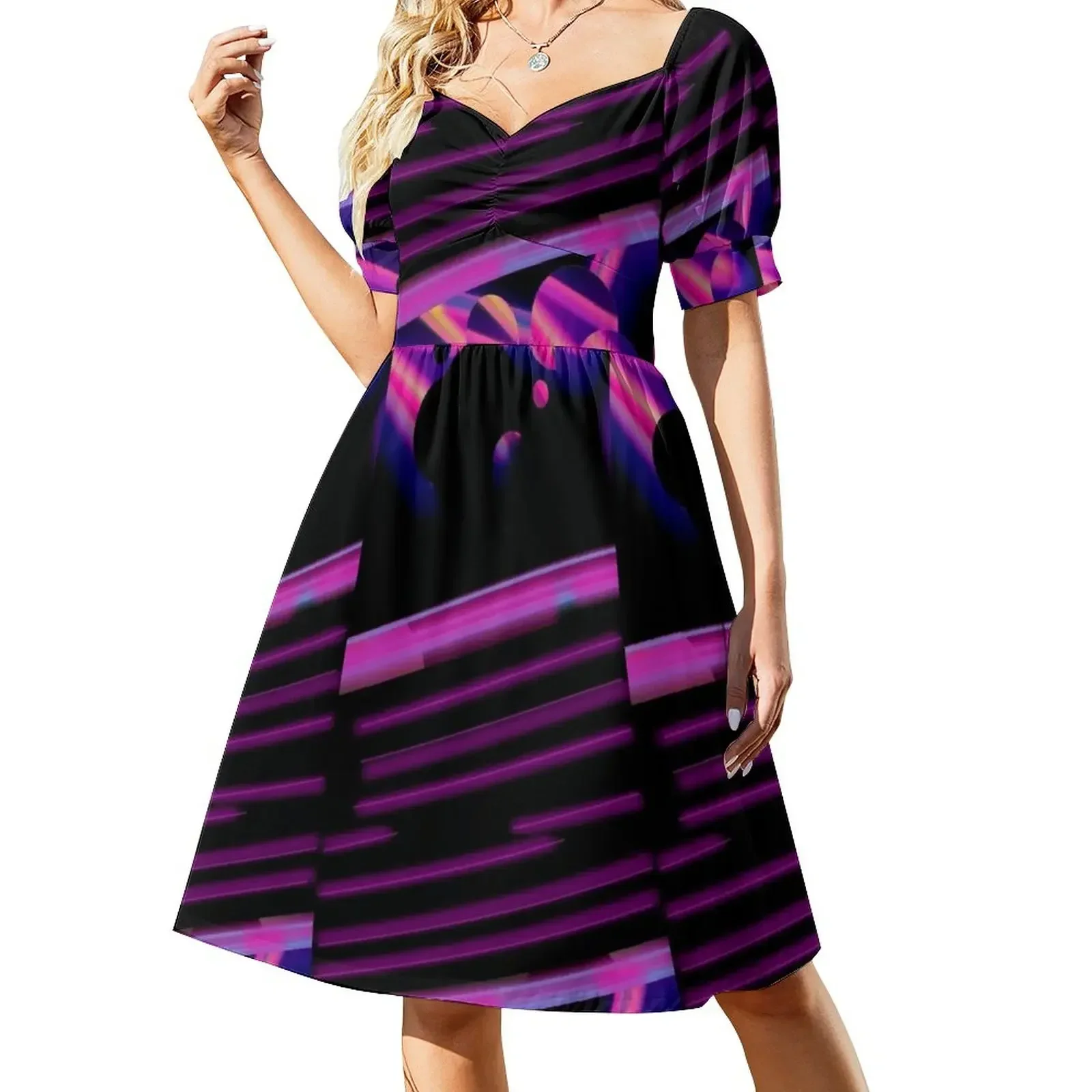 

night of the moonwaves - neon purple vaporwave moon madness Short-Sleeved Dress dress for woman prom dresses Clothing Dress