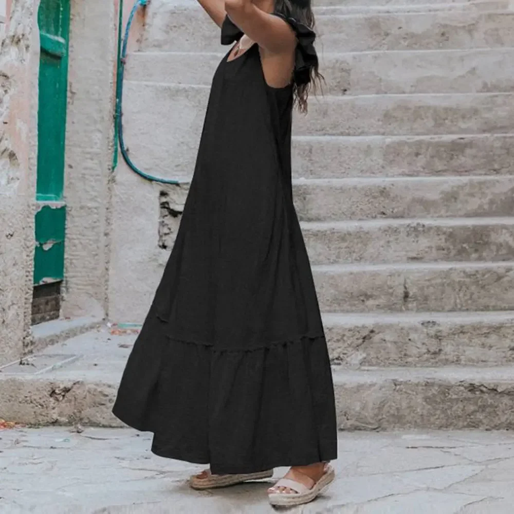 Jocoo Jolee-فستان نسائي أنيق بدون أكمام مكشكش ، فستان طويل مثير فضفاض ، فستان صيفي هاراجاكو كلاسيكي للشاطئ ، كبير الحجم ، الصيف