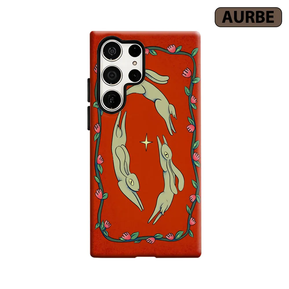 Aurbe Phone Case For Samsung Galaxy S26 S25 S24 S23 Ultra Plus HD Hard Vintage Red Rabbit Art Double Layer Film Cover