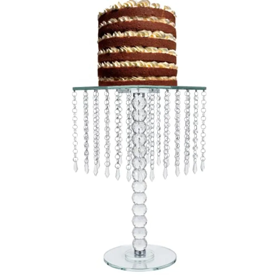 

Square Sparkling Crystal Chandelier - Real Glass Crystal Cake Stand Riser & Wedding Centerpieces – 9”W x 18½"H