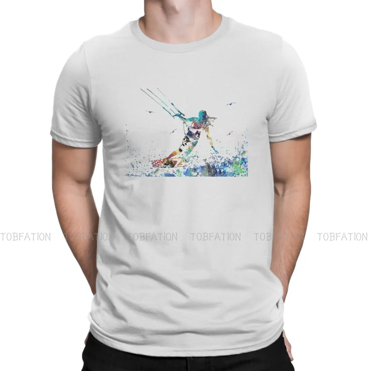 Kitesurfing Kiteboarding Flysurfing Kite TShirt for Men Watercolor Basic Summer Tee T Shirt High Quality Trendy Fluffy